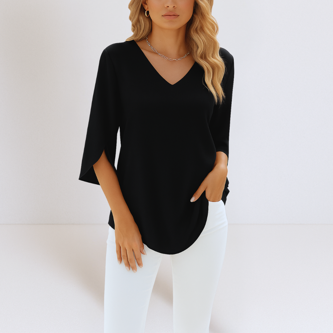 Mira™ - Blusa elegante con cuello en V y mangas abiertas✨