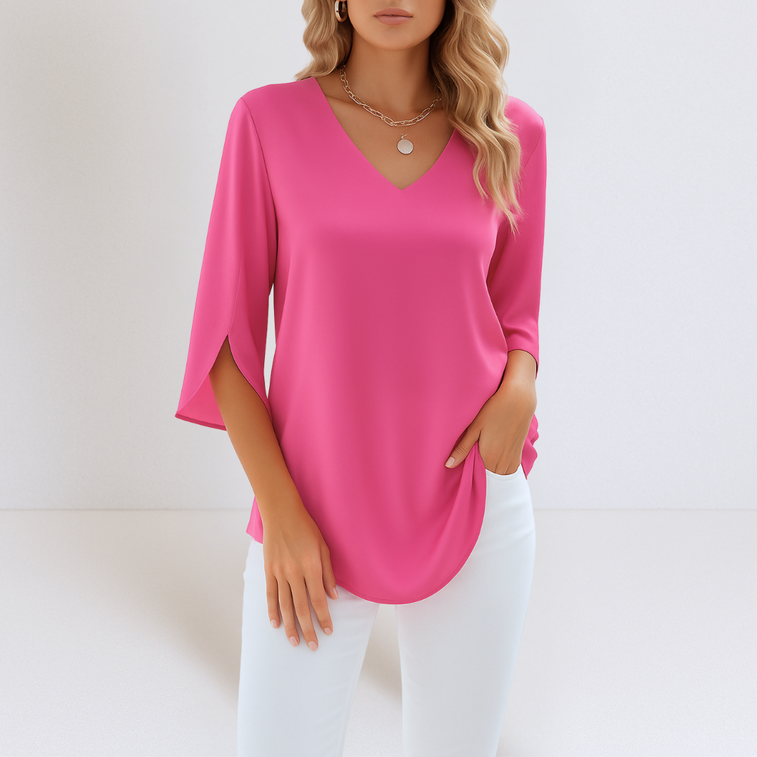 Mira™ - Blusa elegante con cuello en V y mangas abiertas✨