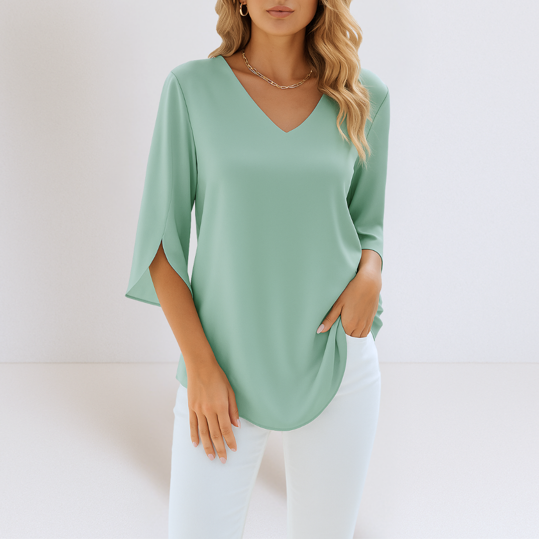 Mira™ - Blusa elegante con cuello en V y mangas abiertas✨