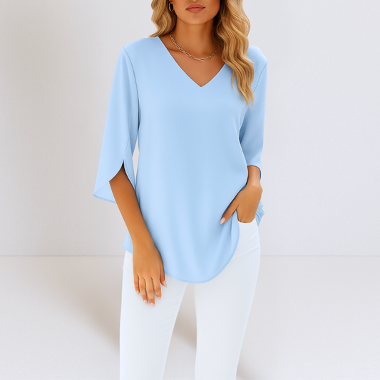 Mira™ - Blusa elegante con cuello en V y mangas abiertas✨